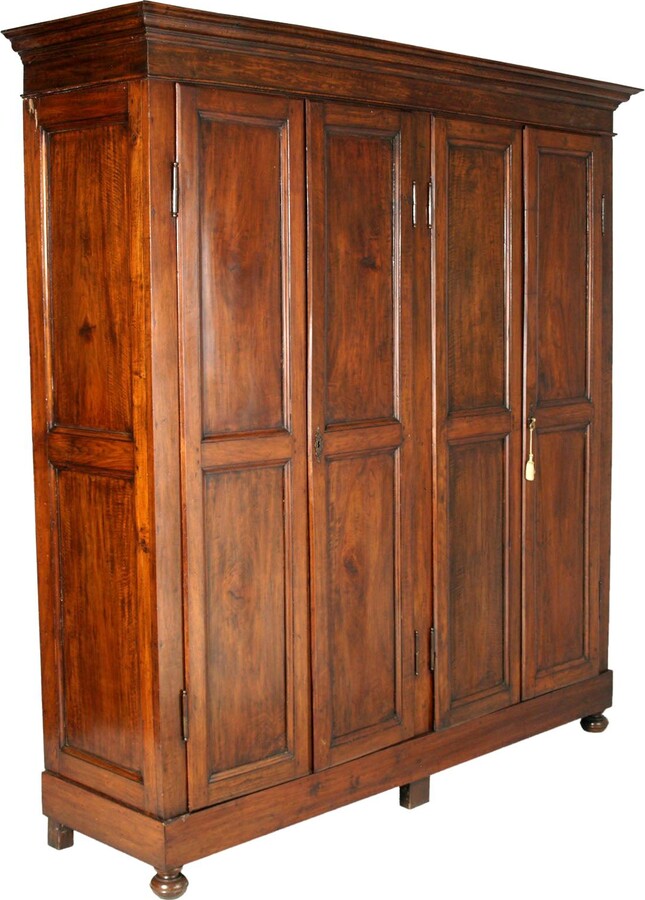 Ebonistery's Piedmontese Mid-19th Century Large Neoclassic Cupboard Bookcase Wardrobe In Massive Walnut