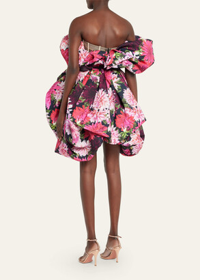 Oscar de la Renta Dahlia-Print Off-Shoulder Bubble Mini Dress