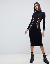 Thumbnail for your product : ASOS DESIGN embroidered rib midi bodycon dress with open back