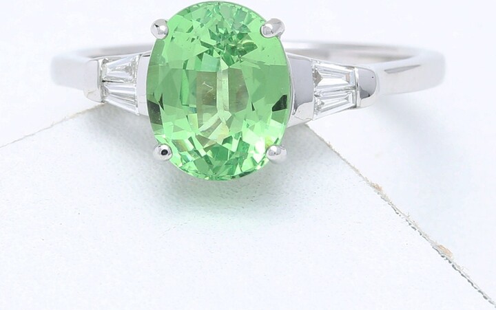 Etsy Tsavorite Green Garnet & Diamond Engagement Ring 2.3Ct Tw in 18K Gold | Oval Center Rare Gemstone Sku 1470-18K