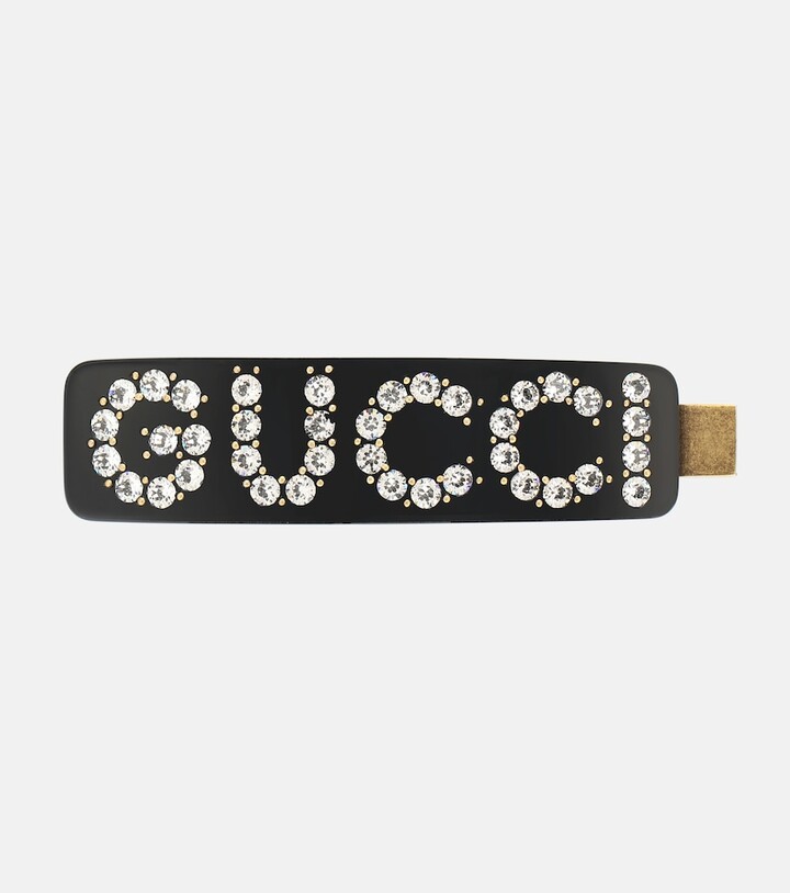 Gucci Embellished logo hair clip - ShopStyle