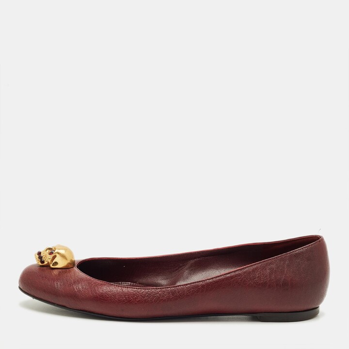 Alexander McQueen Skull city Size 38.5 Burgundy Leather Ballet Flats