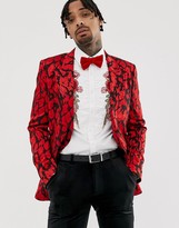 Thumbnail for your product : ASOS Edition EDITION slim blazer with red leopard jacquard