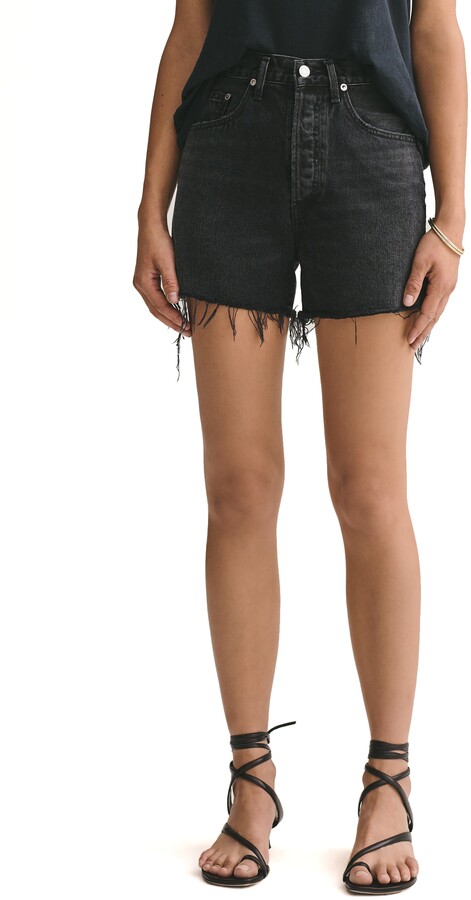 super high waisted black denim shorts