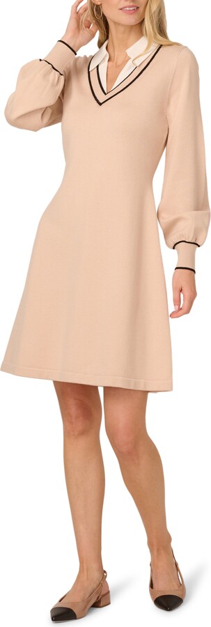 Collared Long Sleeve Twofer Sweater Dress