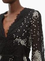 Thumbnail for your product : Giambattista Valli Square-print Lace-trim Silk-georgette Dress - Black White