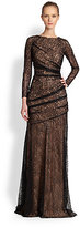 Thumbnail for your product : Carmen Marc Valvo Long-Sleeve Lace Mermaid Gown