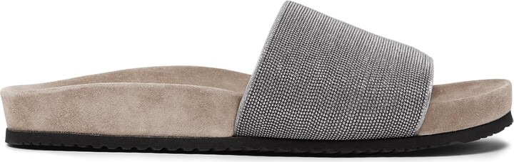 Brunello Cucinelli Suede Embellished Slides