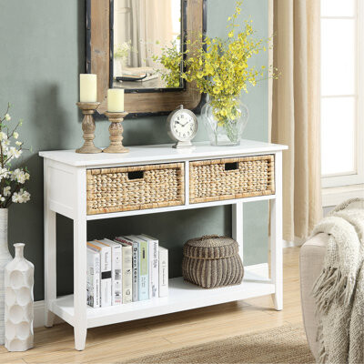 Beachcrest Home Rectangular Console With White Finish And Drawer Organization 2 Table Stable Wooden Legs Storage