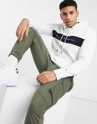 Tommy Hilfiger chest stripe logo hoodie in white - ShopStyle