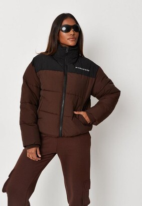 Missguided Chocolate Colorblock Puffer Coat - ShopStyle