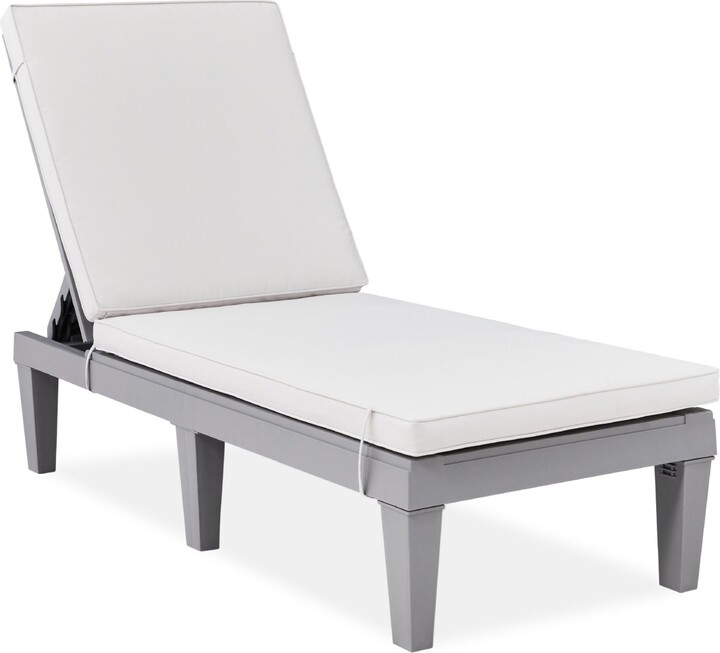 Best Choice Products Outdoor Lounge Chair, Resin Patio Chaise Lounger w/ Seat Cushion, 5 Positions - Gray/white sand