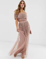 Thumbnail for your product : Maya frill off shoulder all over embellished crop top in mauve