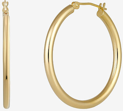 Womens 18K Gold 30mm Round Hoop Earrings