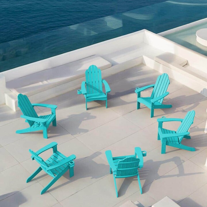 LUE BONA Phillida Aruba Blue Recycled Plastic Weather Resistant Reclining Outdoor Adirondack Chair Patio Fire Pit Chair(6-Pack)