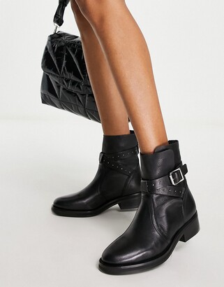 AllSaints carla stud strap ankle boots in black leather - ShopStyle