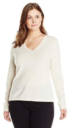 Lark & Ro Women's Plus Size 100% Cashmere Soft Slim Fit V-Neck Sweater