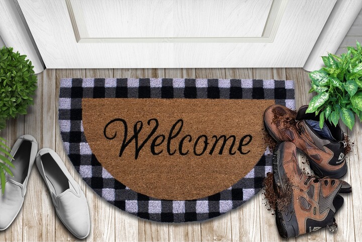 https://img.shopstyle-cdn.com/sim/28/66/2866ae625c5cfc719be81d616781755b_best/mascot-hardware-half-rounded-buffalo-check-welcome-letter-printed-indoor-outdoor-natural-coir-doormat-multicolored.jpg