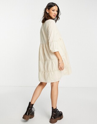 Object lace trim smock dress in cream