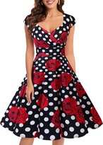 Thumbnail for your product : Bbonlinedress Women's 50s 60s A Line Rockabilly Dress Cap Sleeve Vintage Swing Party Dress Black XL