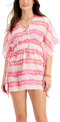 Miken Juniors' Tie-Dyed Stripe Lace-Up Cover-Up Dress, Created for Macy's Women's Swimsuit