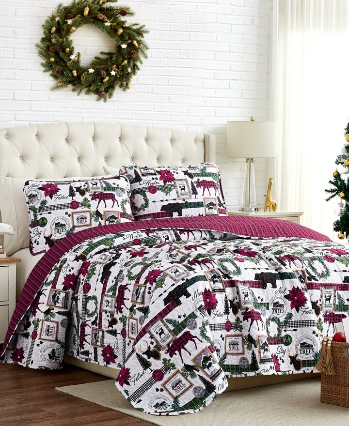 SouthShore Fine Linens Merry Town Christmas Oversized Reversible 3-Pc. Quilt Set, King/California King