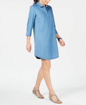 Karen Scott Cotton 3/4 Sleeve Chambray Shirtdress, Created for Macy's
