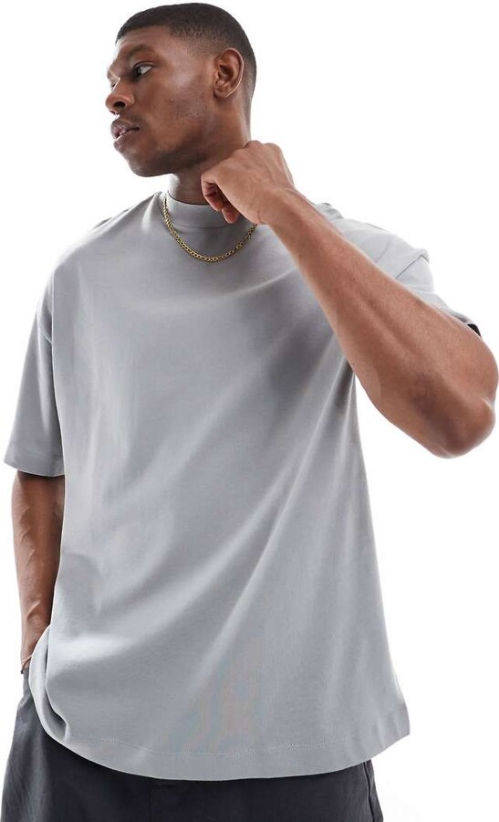 ASOS DESIGN heavyweight oversized T-shirt with high neck in gray
