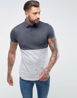 Asos Design ASOS Longline Polo Shirt In Mixed Textured Fabric With Curved Hem