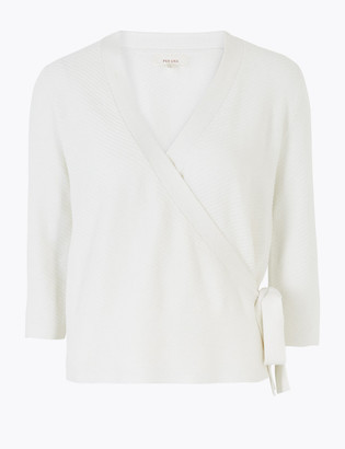 Marks and Spencer Cotton Rich Knitted Wrap Cardigan