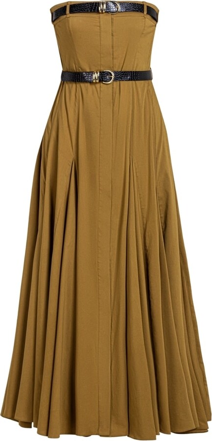 Nocturne Brown Strapless Double Belted Midi Dress