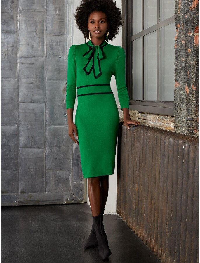 green sheath dress with sleeves