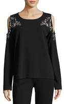 Thumbnail for your product : Joan Vass Beaded Open-Shoulder Long-Sleeve Top, Black