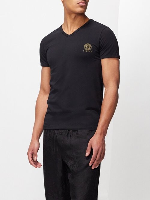 Versace Medusa-print V-neck Cotton 