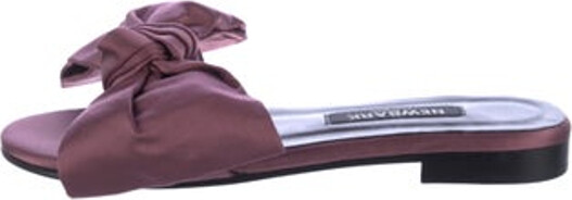 Newbar K Satin Slides Purple Bow Accents | NewbarK Satin Bow Accents Slides in Purple, Women's 6