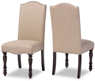 Baxton Studio Zachary Chic French Vintage Oak Brown Beige Linen Fabric Upholstered Dining Chair Set of 2