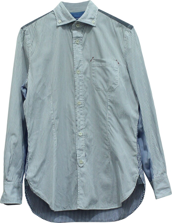 junya watanabe comme des garçons Junya Watanabe x Comme Des Garcon Striped Button Down Shirt in Blue Cotton
