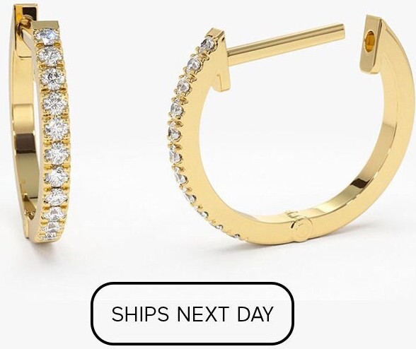 Etsy Diamond Hoop Earring/Huggies 14K Solid Gold Huggie Earrings Tiny 10mm Last Minute Gift