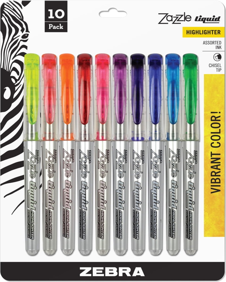 Zebra Pen Zebra Zazzle Liquid Ink Highlighter, Chisel Tip, Assorted Colors, 10-Count