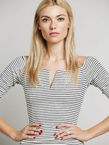 Thumbnail for your product : Shakuhachi Off the Shoulder Navy Stripe Dress