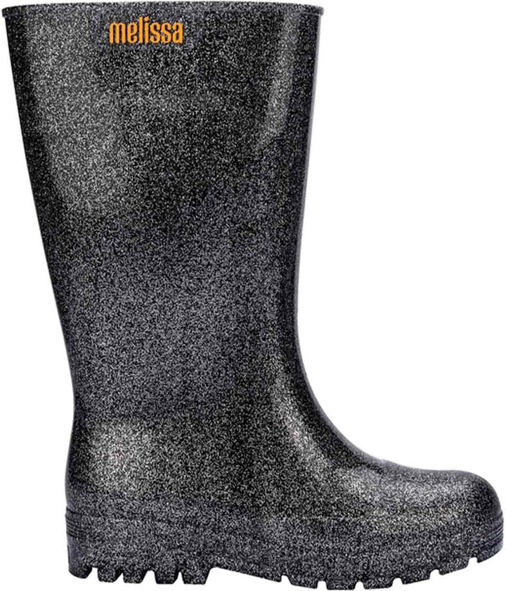 Melissa Black / Silver Welly Boot - Black Glitter, Silver