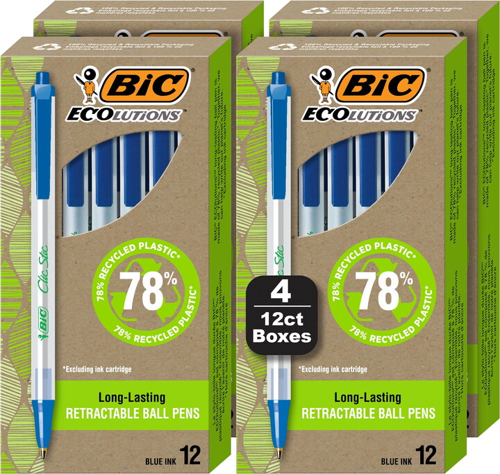 BIC Ecolutions Clic Stic Ballpoint Pens, Blue, Medium Point, 48 Pack