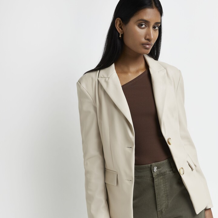 River Island Womens Beige Faux Leather Blazer ShopStyle