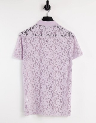 ASOS DESIGN lace polo shirt in lilac