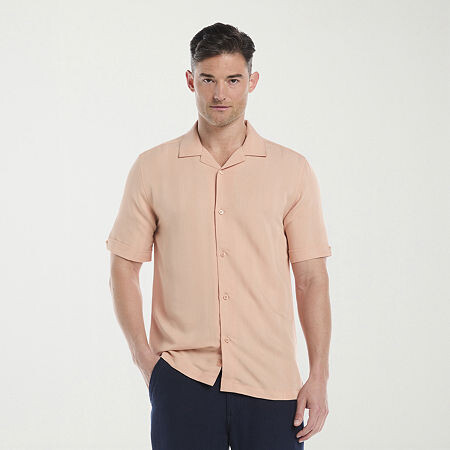 Cubavera Vertical Jacquard Button-Down Mens Short Sleeve Breathable Camp Shirt