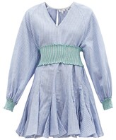 Thumbnail for your product : Rhode Resort Ella Flared Striped Cotton-blend Hopsack Dress - Blue Stripe