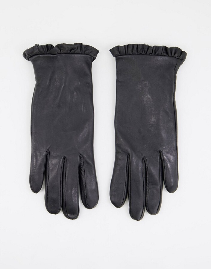 Barneys Originals real leather gloves with bow detail in black ShopStyle