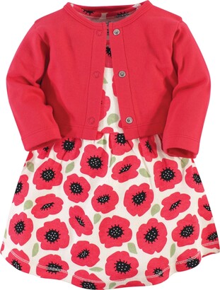 Touched by Nature Organic Cotton Dress and Cardigan Set, Poppy, 0-3 Months