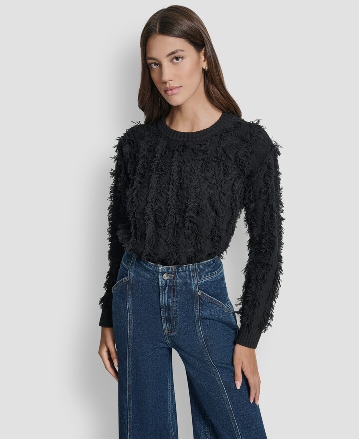 DKNY Fringe Crewneck Sweater