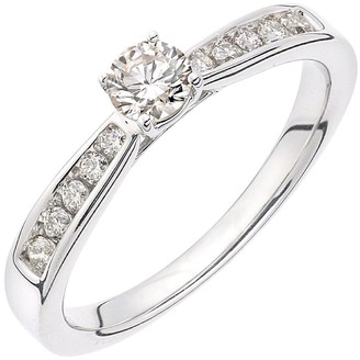 Love Diamond 9Ct White Gold 50 Point Total Diamond Solitaire Ring With Diamond Channel Set Shoulders